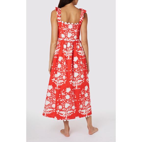 Juliet Dunn Tuckernuck Tie Shoulder Palladio Print Midi Dress Red White NWOT - Picture 3 of 12